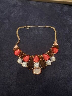 Statement Gem Necklace – Bold Red, Blush & Smoky Crystal Bib Necklace
